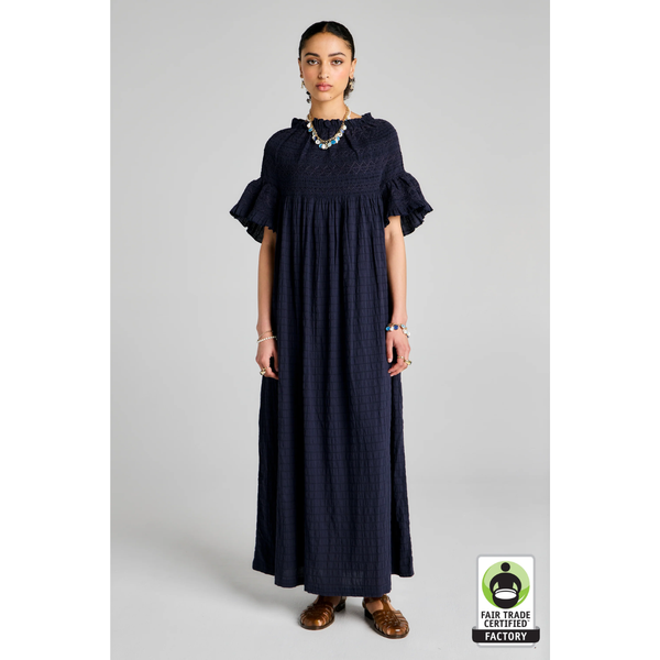 Theia Smocked Dress - Navy