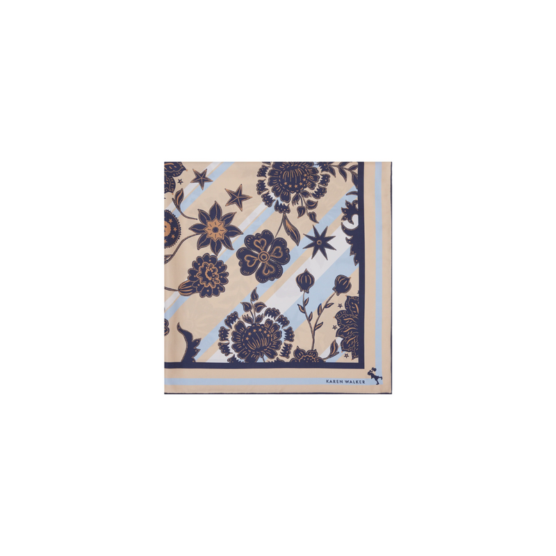 Wanderlust Classic Silk Scarf - Natural + Navy