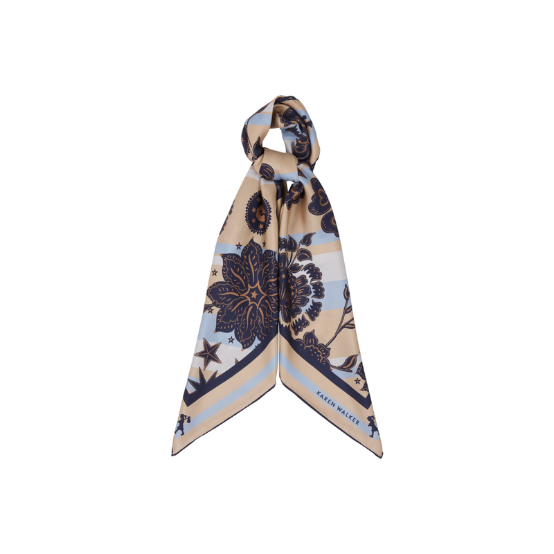 Wanderlust Classic Silk Scarf - Natural + Navy