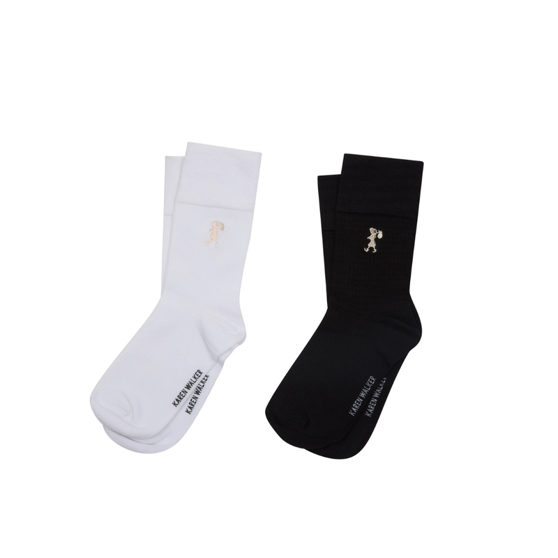 KW Runaway Embroidered Socks 2 pack - Black + White