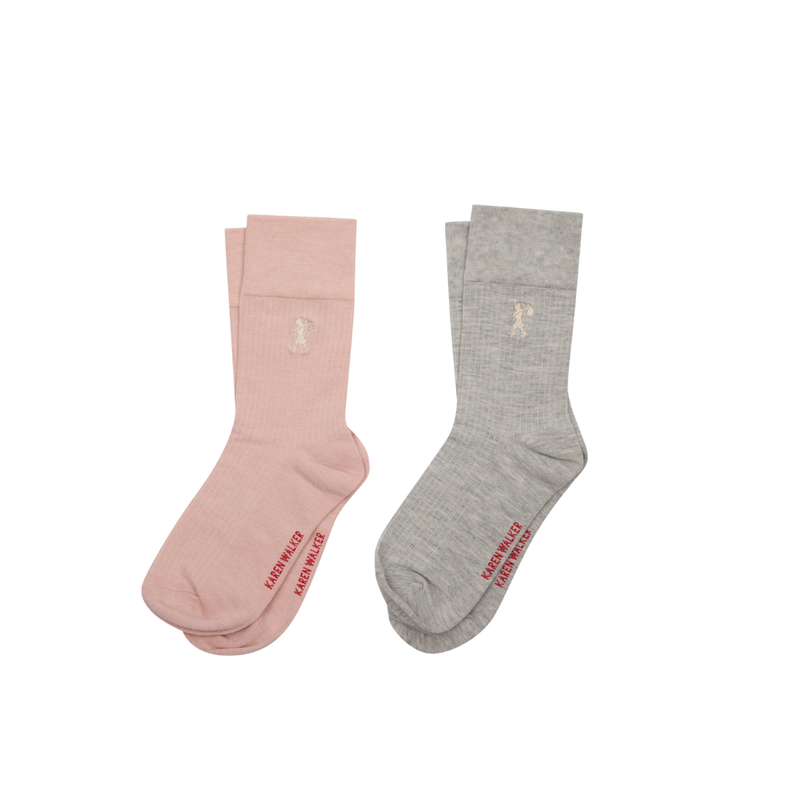 KW Runaway Embroidered Socks 2 pack - Blush + Light Grey