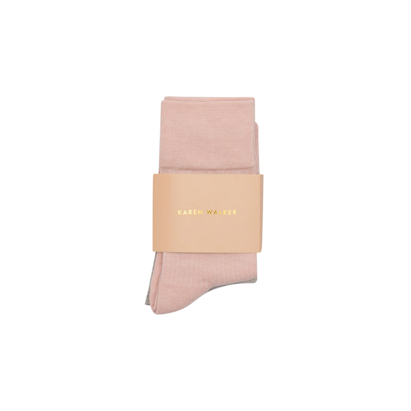 KW Runaway Embroidered Socks 2 pack - Blush + Light Grey