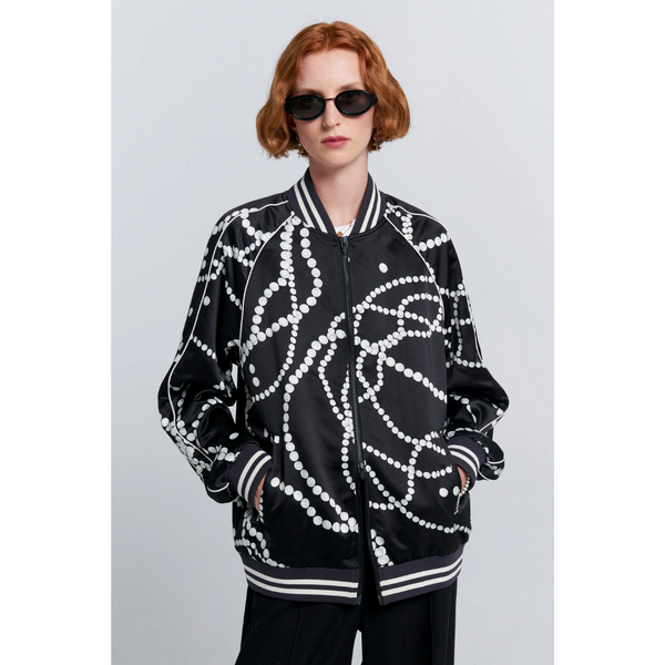 Runaway Pearls Bomber Jacket - Black