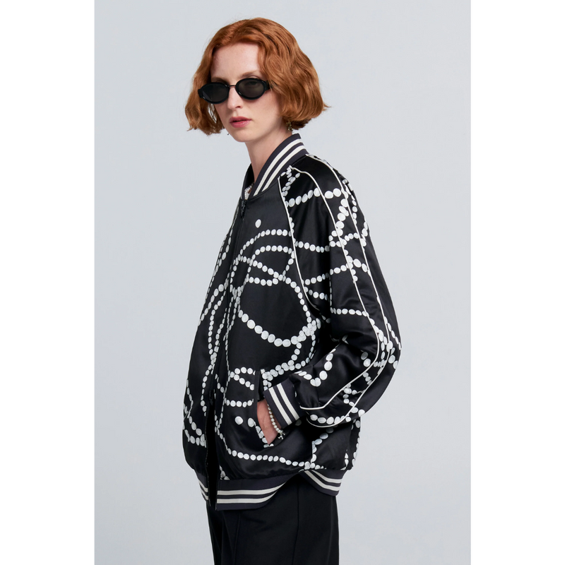 Runaway Pearls Bomber Jacket - Black