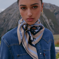Wanderlust Classic Silk Scarf - Natural + Navy