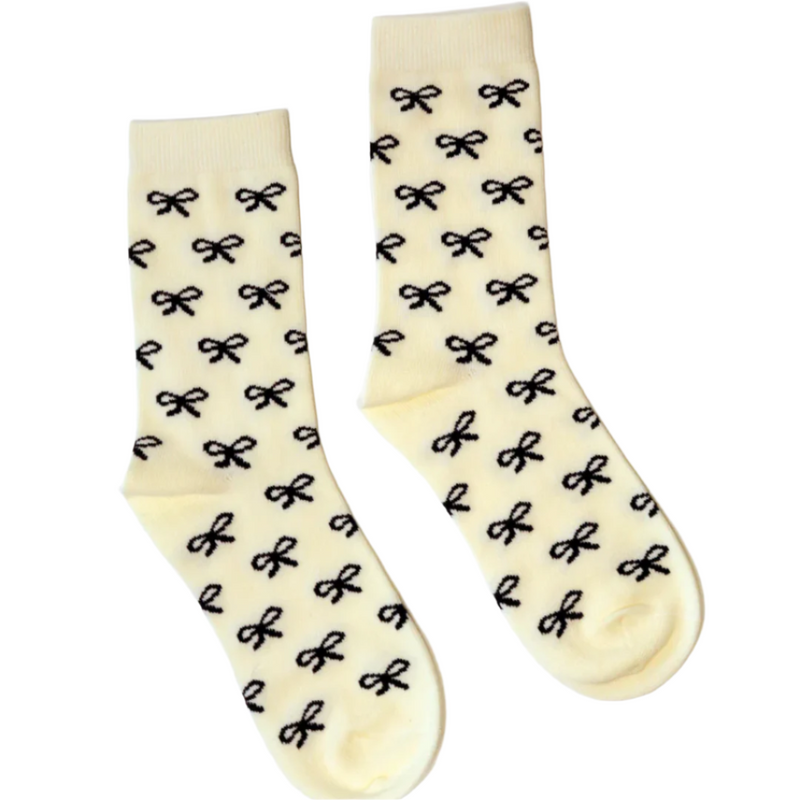 Bow Socks - Cream + Black