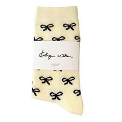 Bow Socks - Cream + Black