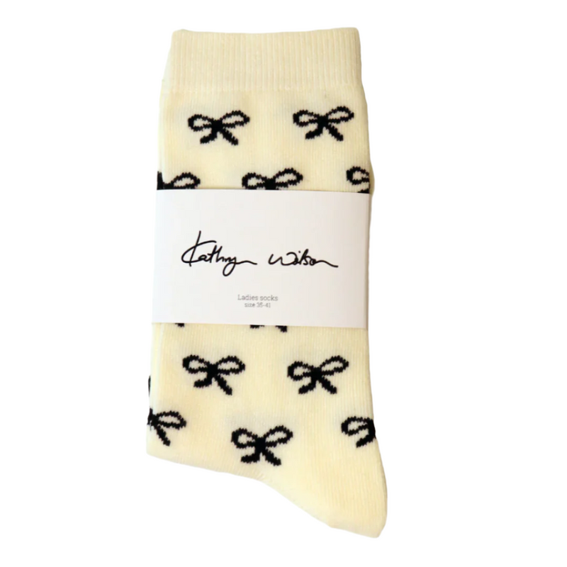 Bow Socks - Cream + Black