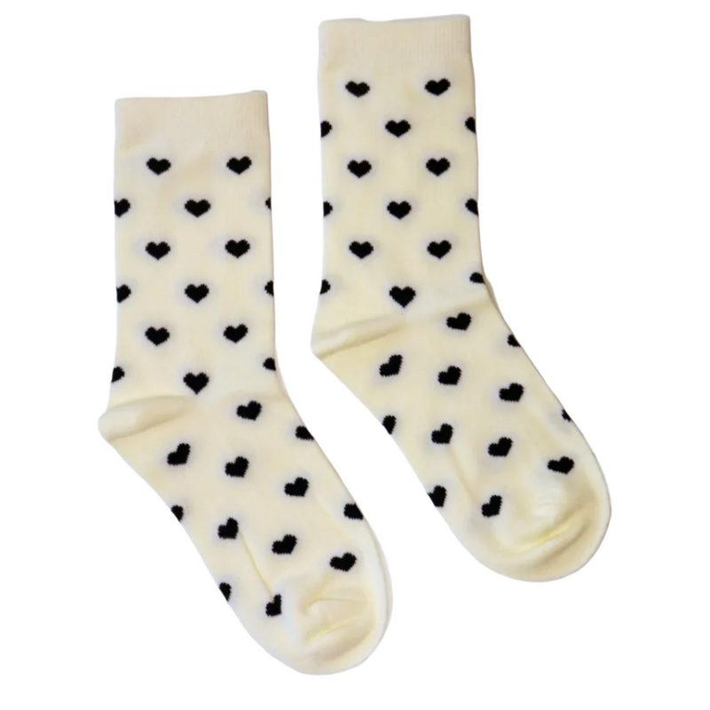 Heart Socks - Cream + Black