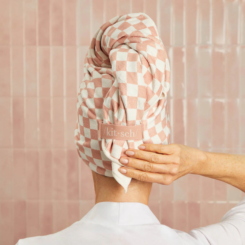XL Hair Towel Wrap - Terracotta Checker