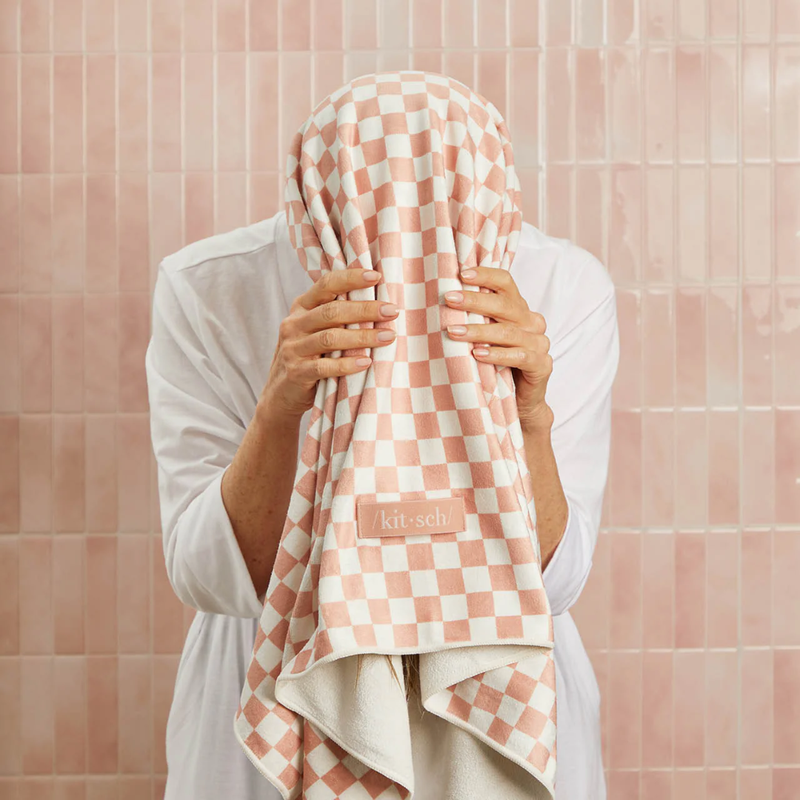 XL Hair Towel Wrap - Terracotta Checker