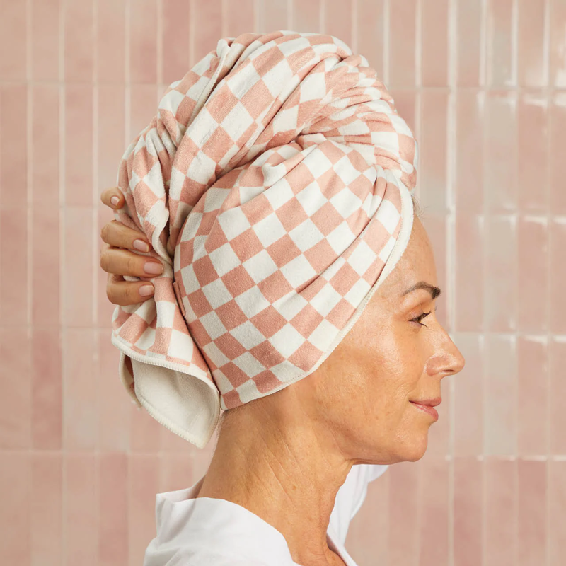 XL Hair Towel Wrap - Terracotta Checker