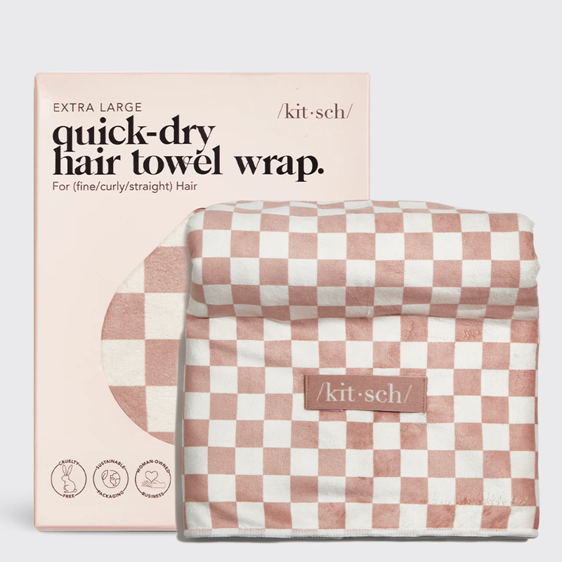 XL Hair Towel Wrap - Terracotta Checker