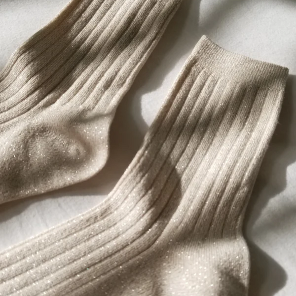 Her Socks Lurex - Ivory Gold Glitter