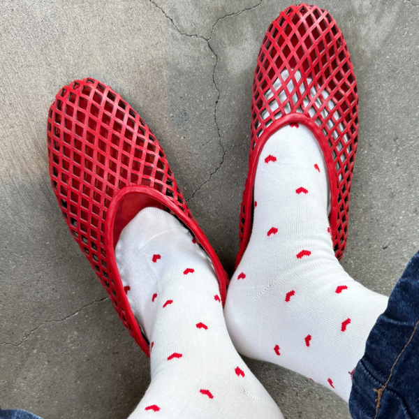 Sneaker Socks - Hearts White + Red