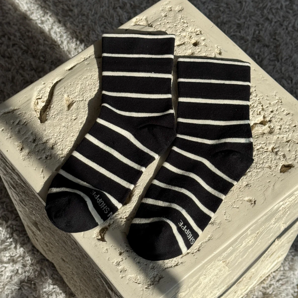 Wally Socks - Black + White Stripe