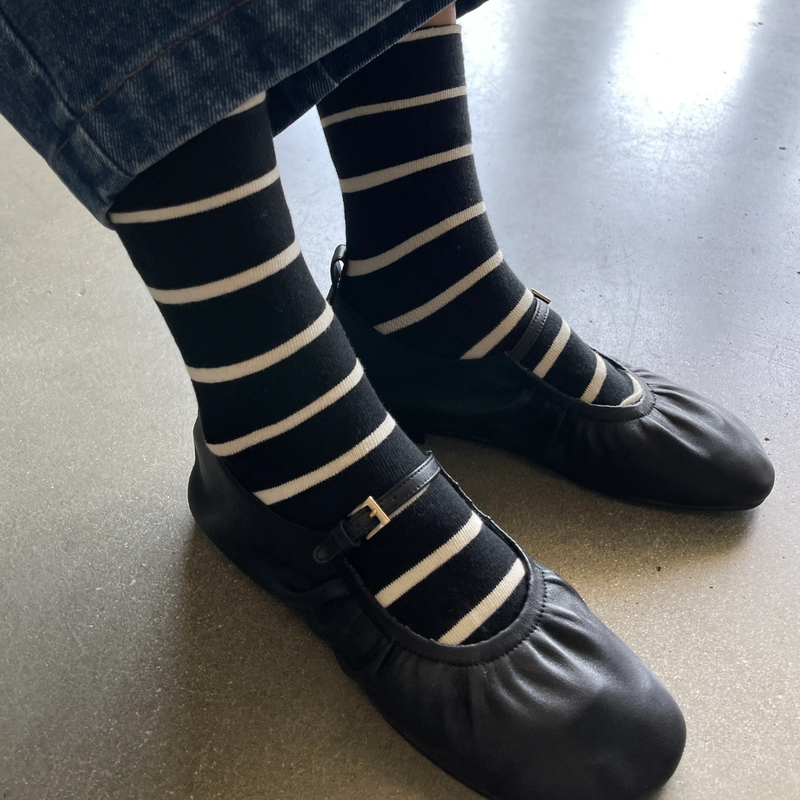 Wally Socks - Black + White Stripe