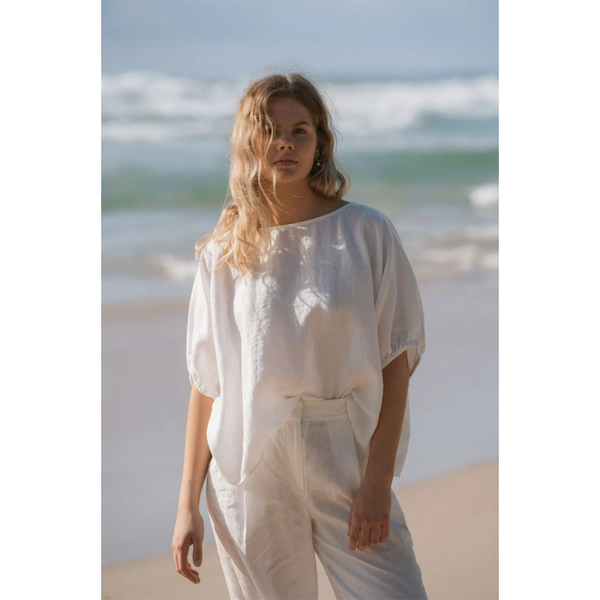 Tina Linen Top - Ivory