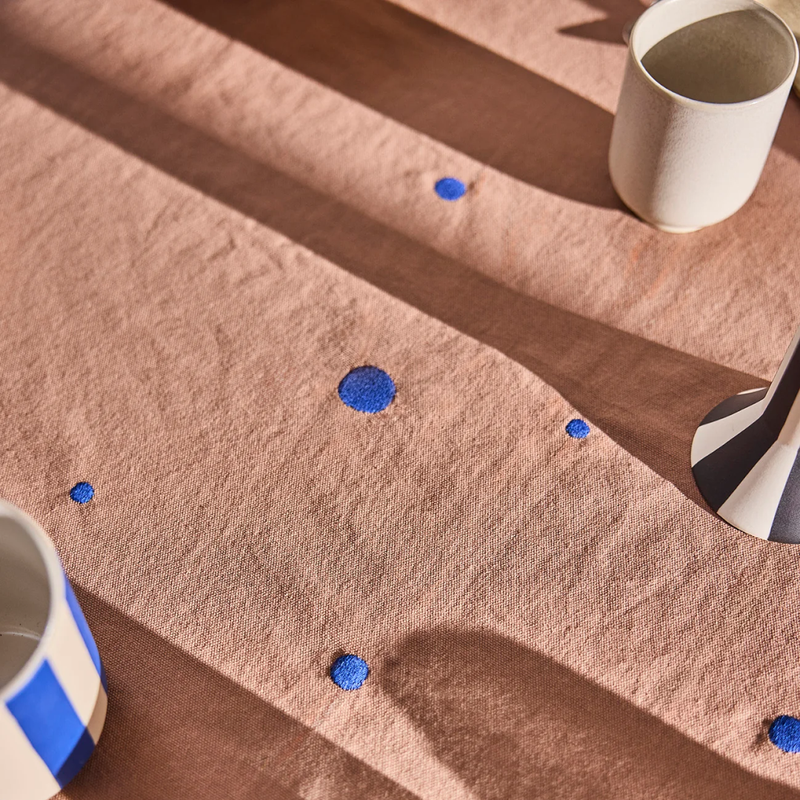 Nori Tablecloth - Terracotta/Optic Blue