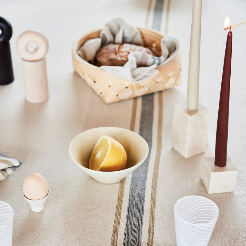 Savi Square Marble Candle Holder Low - Beige