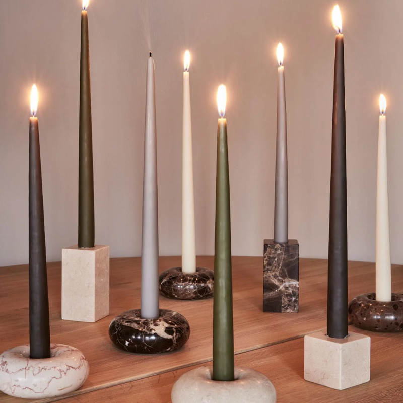 Savi Square Marble Candle Holder Low - Beige