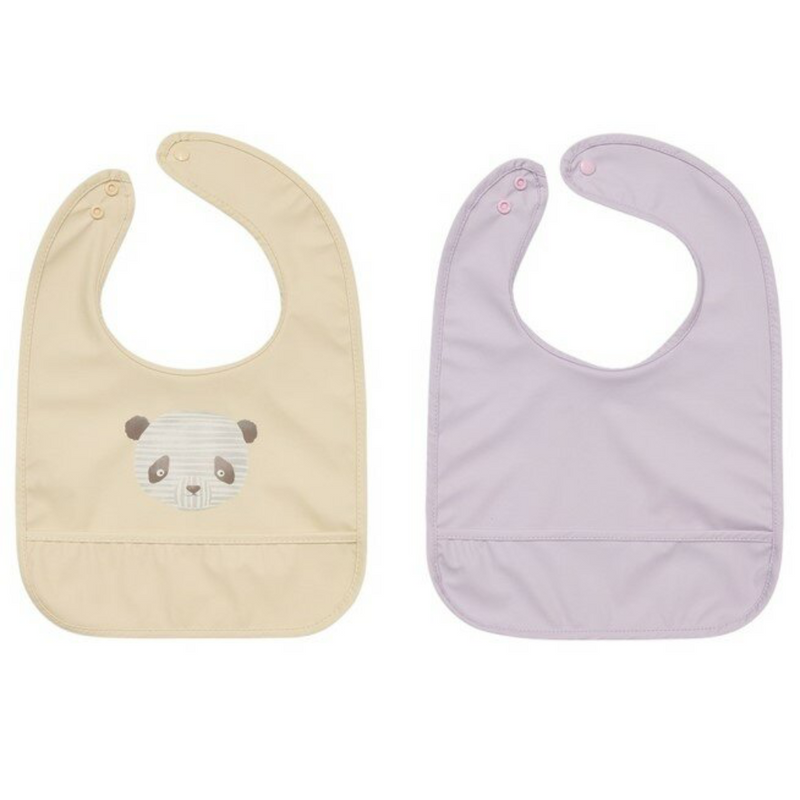 Lun Lun Panda Bib Set of 2 - Vanilla + Lavender