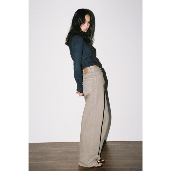 Olive Mid Slouchy Wide Jean - Mushroom