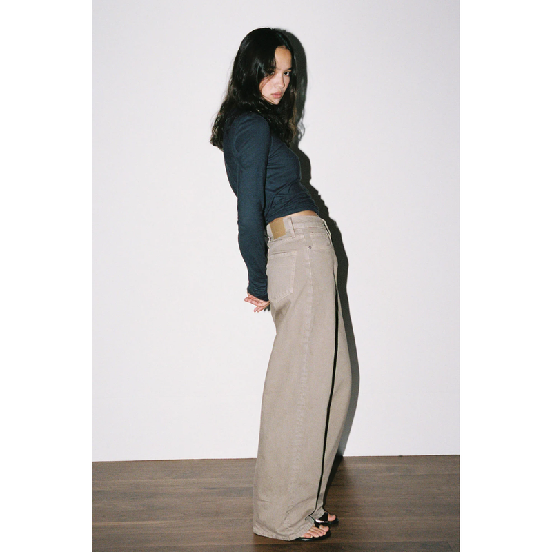 Olive Mid Slouchy Wide Jean - Mushroom