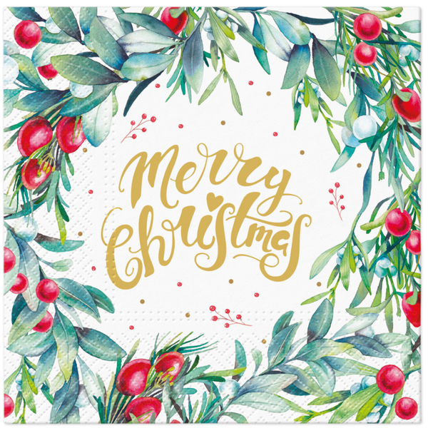 Merry Christmas Floral Paper Napkins
