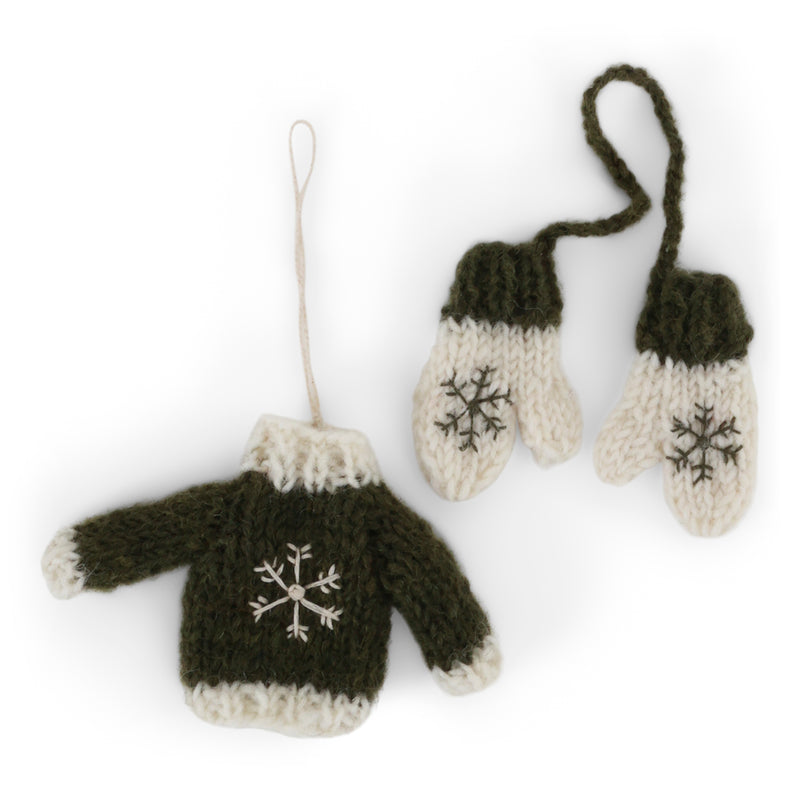Knitted Sweater + Gloves Decoration - Green