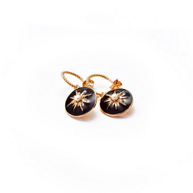 Noire Earrings - Black Enamel + Gold