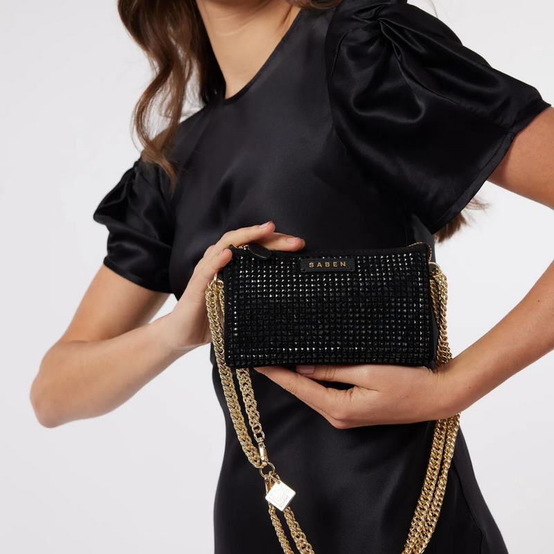 Lily Mini Bag - Black Crystal + Gold Curb Chain
