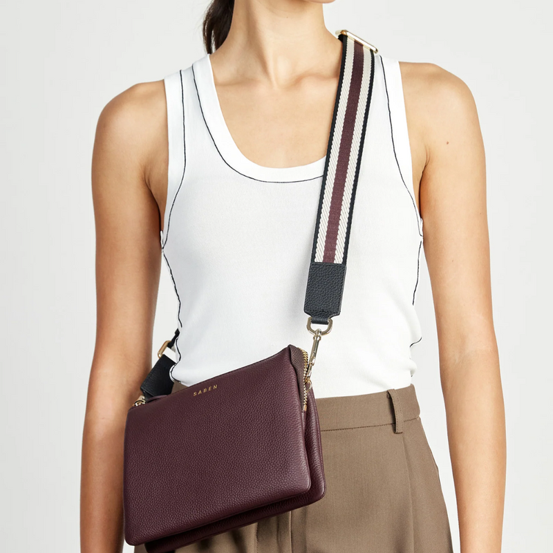 Feature Bag Strap - Black + White + Merlot