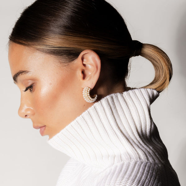 Hera Hoop Earrings - Pearl + Gold