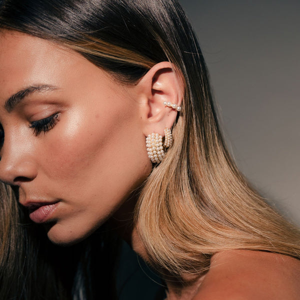 Hera Hoop Earrings - Pearl + Silver