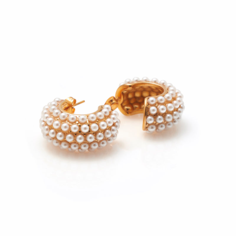 Hera Hoop Earrings - Pearl + Gold