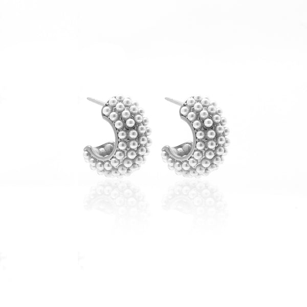 Hera Hoop Earrings - Pearl + Silver
