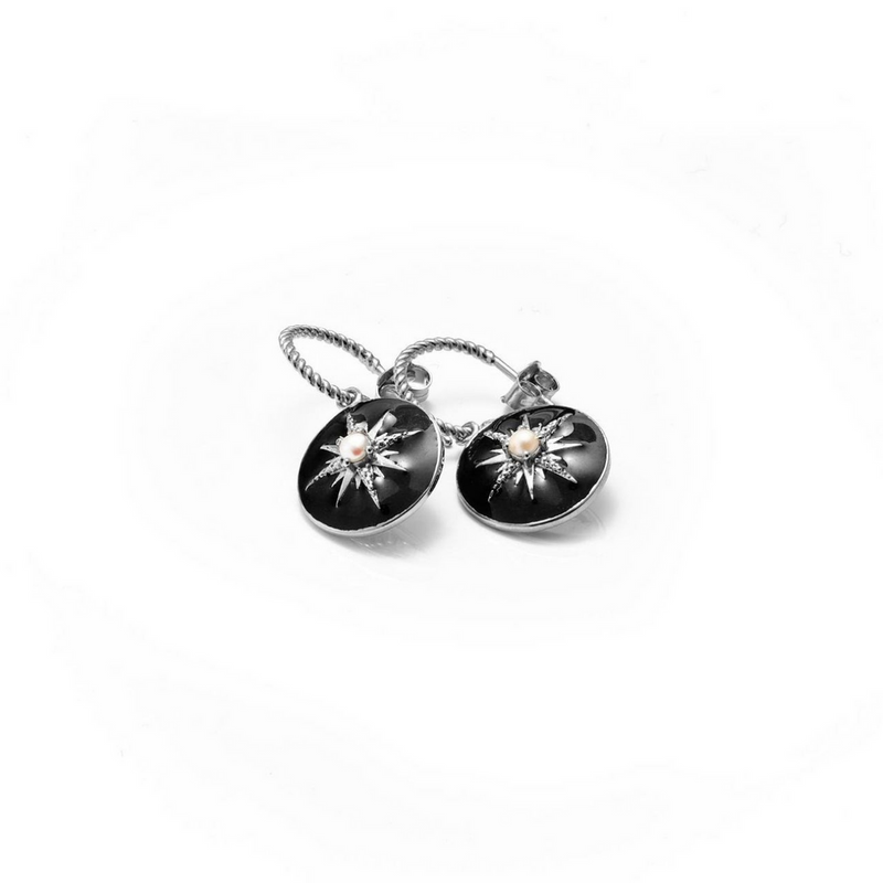 Noire Earrings - Black Enamel + Silver