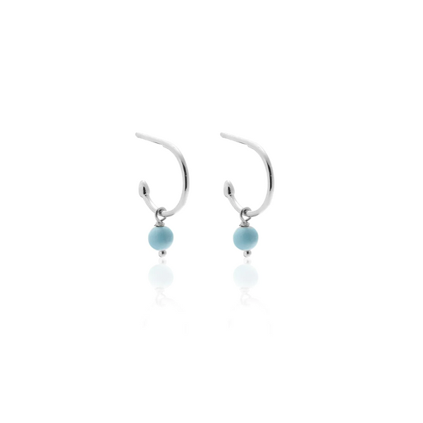 Mini Turquoise Hoops - Silver