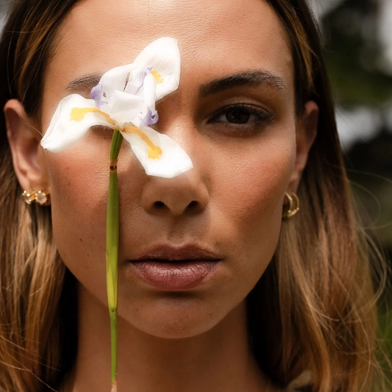 Harmony Stud Earrings - Rose Quartz + Gold