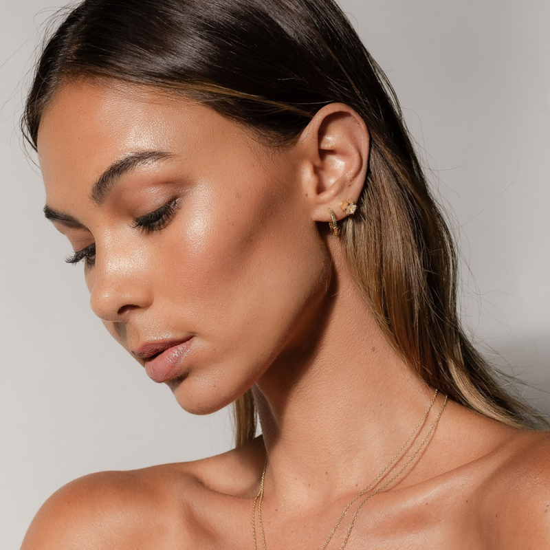 Harmony Stud Earrings - Rose Quartz + Gold