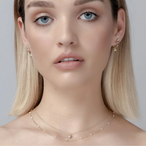 Petite Puffed Heart Necklace - Ruby + Gold