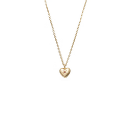Petite Puffed Heart Necklace - Ruby + Gold