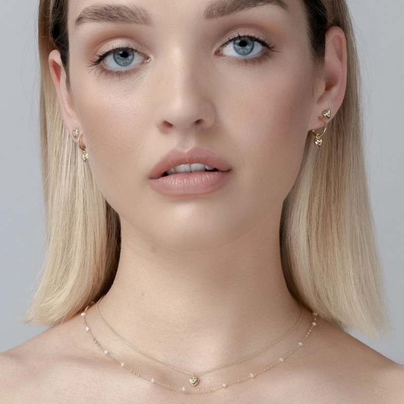 Petite Puffed Heart Necklace - Ruby + Silver