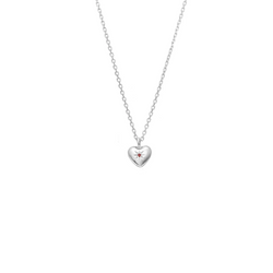 Petite Puffed Heart Necklace - Ruby + Silver