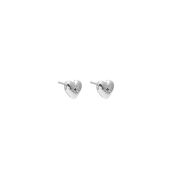 Petite Puffed Heart Studs - Ruby + Silver