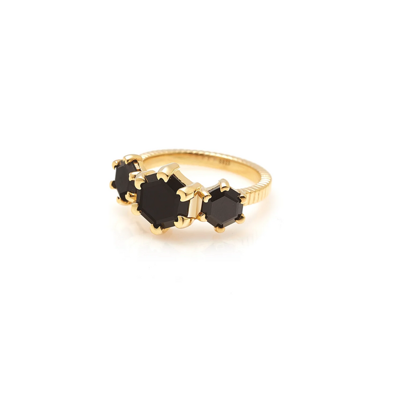 Trinity Ring - Black Spinel + Gold