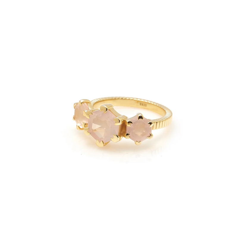 Trinity Ring - Rose  Quartz + Gold