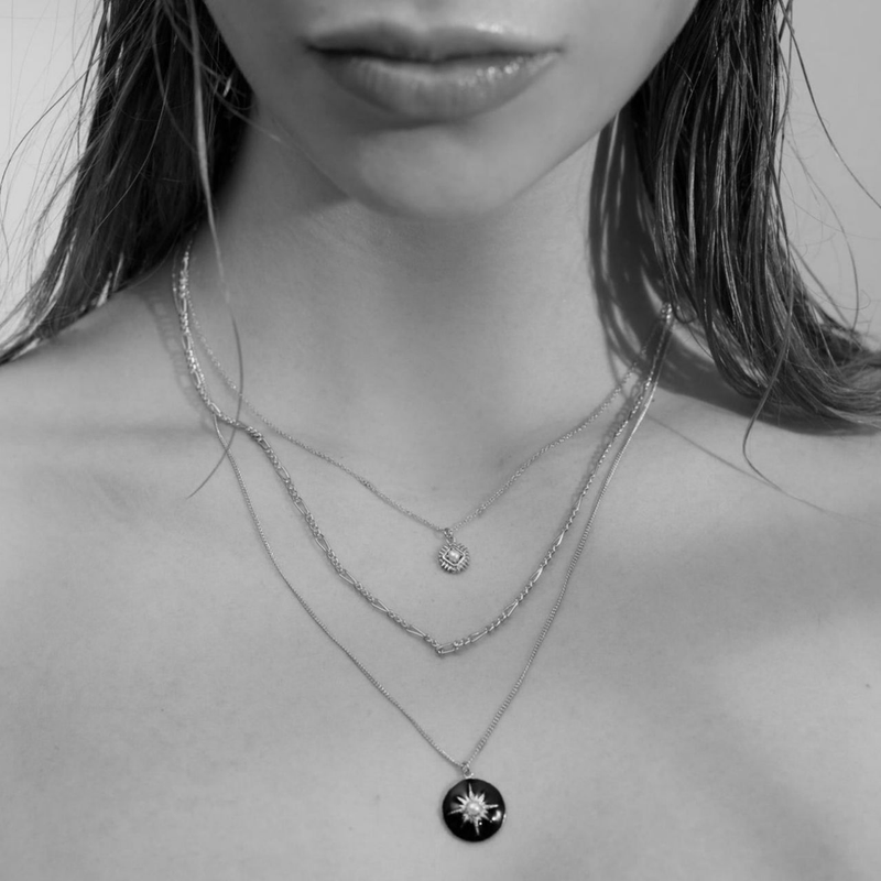 Noire Necklace - Black Enamel + Silver