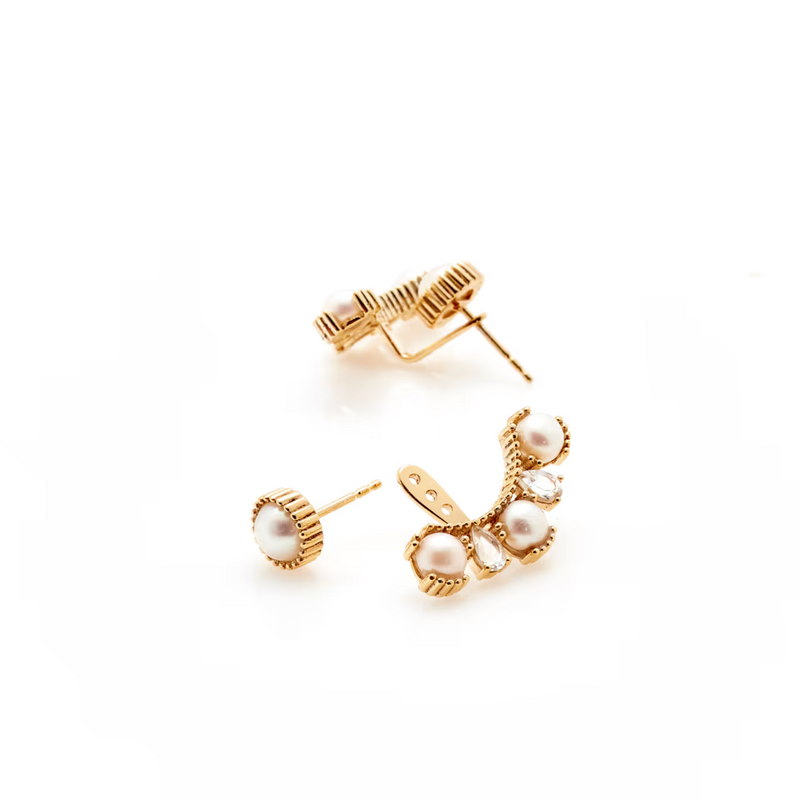 Radiant Ear Jackets - Gold + Pearl